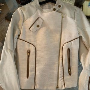 MAJE off white leather and tweed jacket